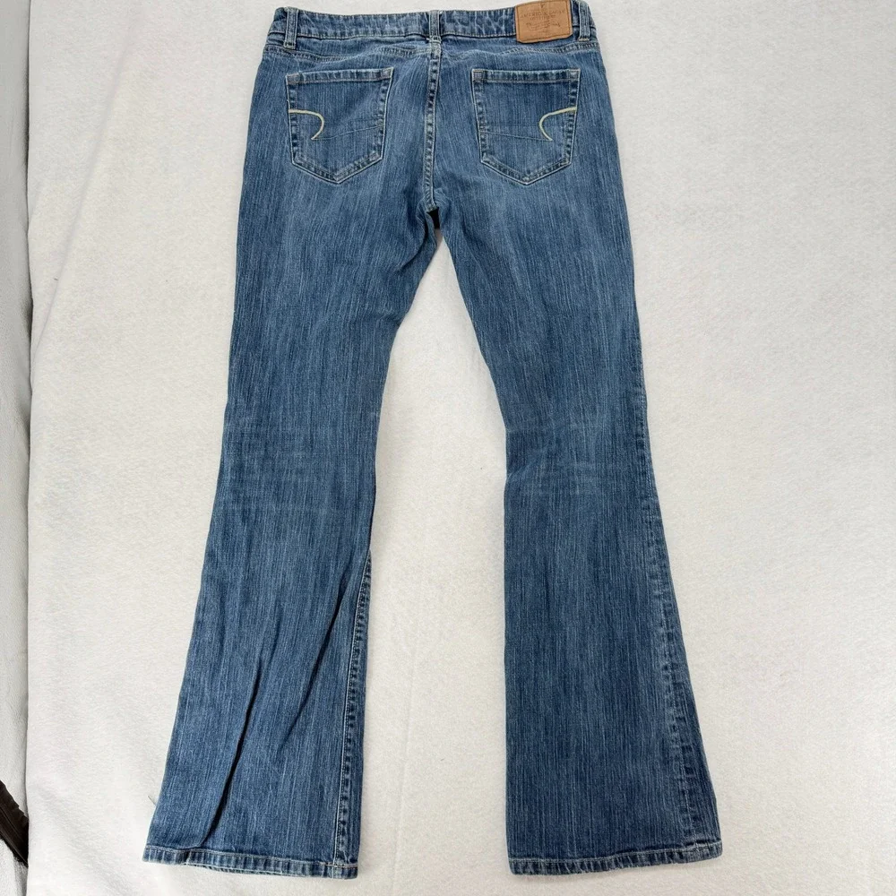American Eagle Hipster Flare Jeans Womens 10 Long Blue Medium Wash Low Rise Long